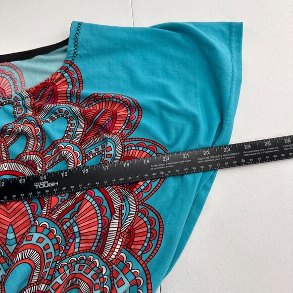 Bohemian-Inspired Turquoise Red Patterned Midi Dress Elastic Waist M Gypsy Swim - Picture 3 of 9